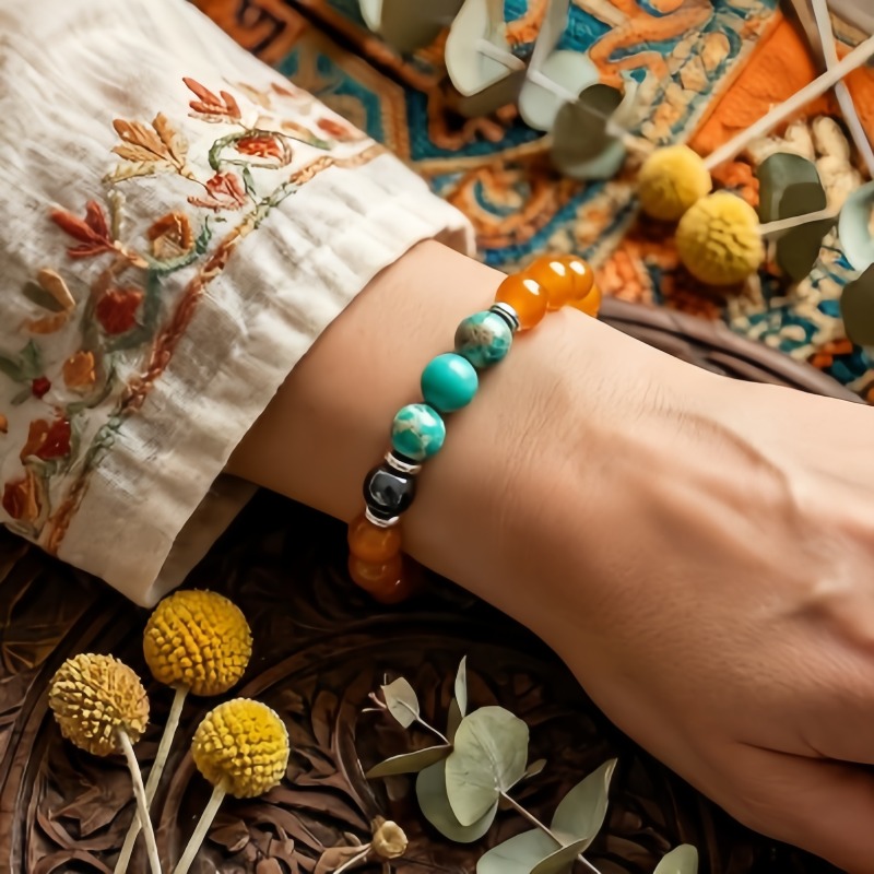 Retro Bohemian Turquoise Chalcedony Bracelet, Unisex